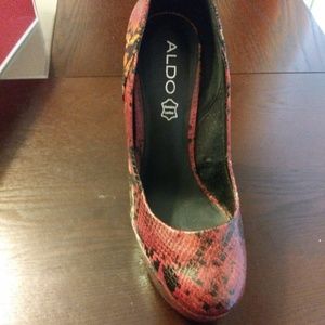 Aldo red multi color snake skin leather wedge